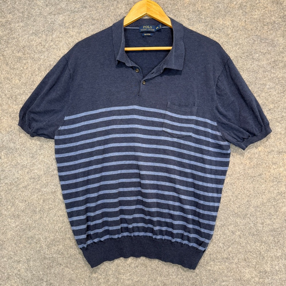 Polo Ralph Lauren Pima Cotton Polo Shirt Mens 2XL Tapered Stretchy‎ Hem Striped